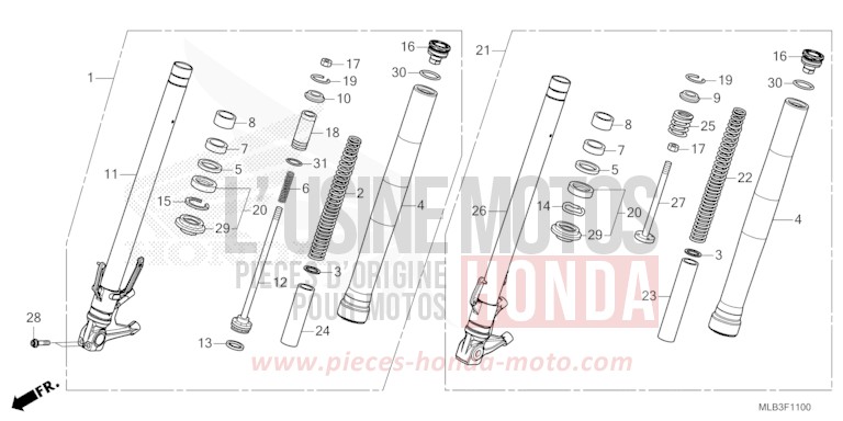 GABEL, VORNE von Hornet 750 MAT PEARL GLARE WHITE (NHB54) von 2025
